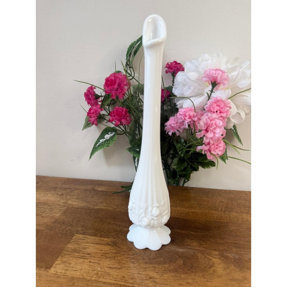Vintage Westmoreland Milk Glass Tall Vase Paneled Floral Base Elegant White Vase
